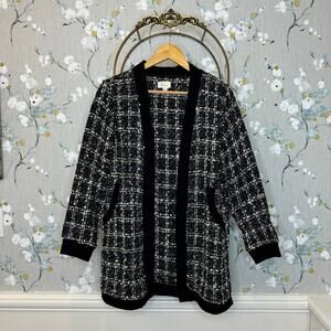 Lena Black Checked Long Sleeve Sweater Blazer - Size M/L